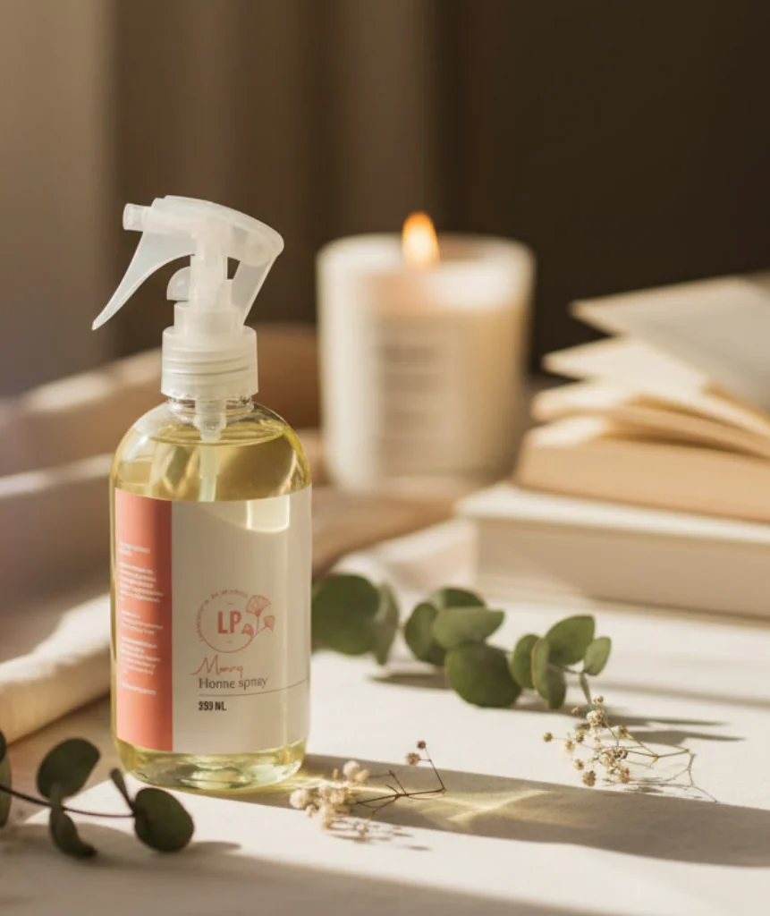 Perfume para ambientes Le Provence junto a una vela encendida